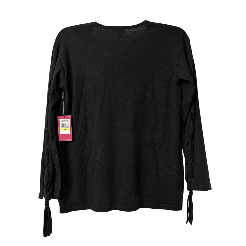 NWT Vince Camuto Womens Long Lace Sleeve Pullover V Neck Black Sweater Size PM - Picture 8 of 12